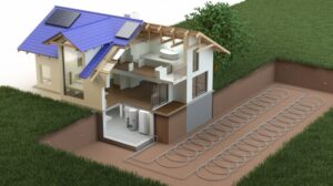 Geothermal heating showing how it works underneath the house.