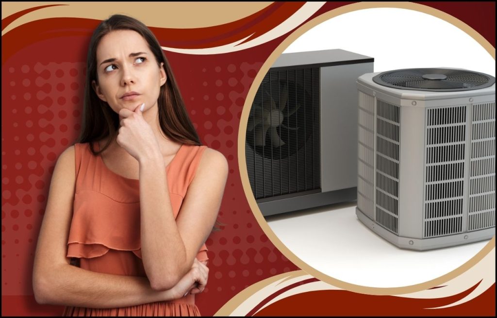 This is a woman in thinking position with a heat pump behind her
